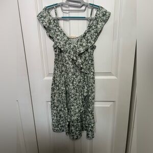 Asymmetrical Green Floral Dress